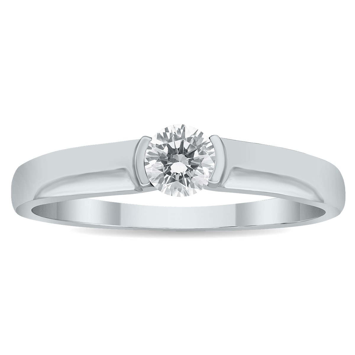 1/3 Carat Half Bezel Diamond Solitaire Ring in 10K White Gold