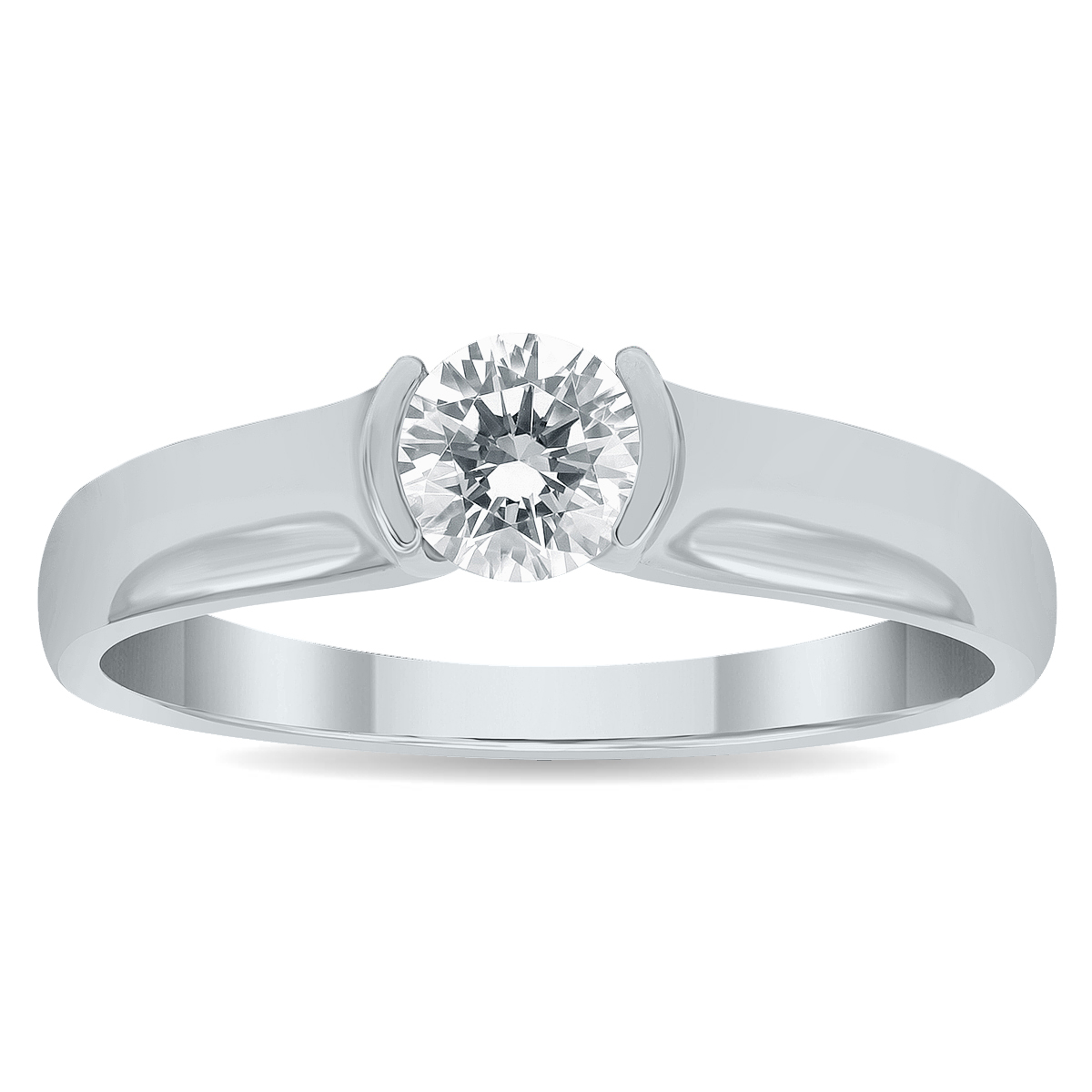 AGS Certified 3/4 Carat Half Bezel Diamond Solitaire Ring in 10K White Gold
