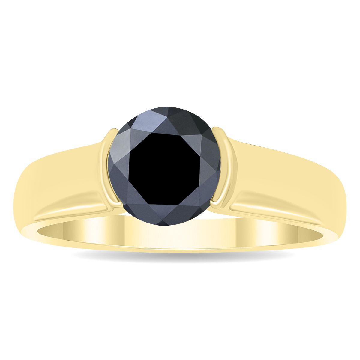 1 1/2 Carat Half Bezel Black Diamond Solitaire Ring in 10K Yellow Gold