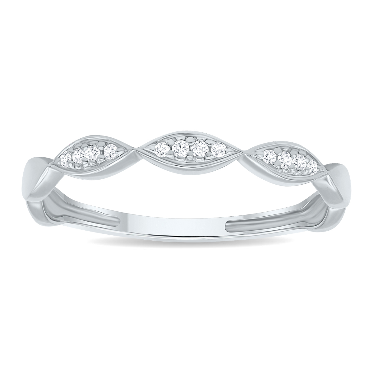 Women's Dainty Thin Diamond Wedding Stackable Band in 10K White Gold