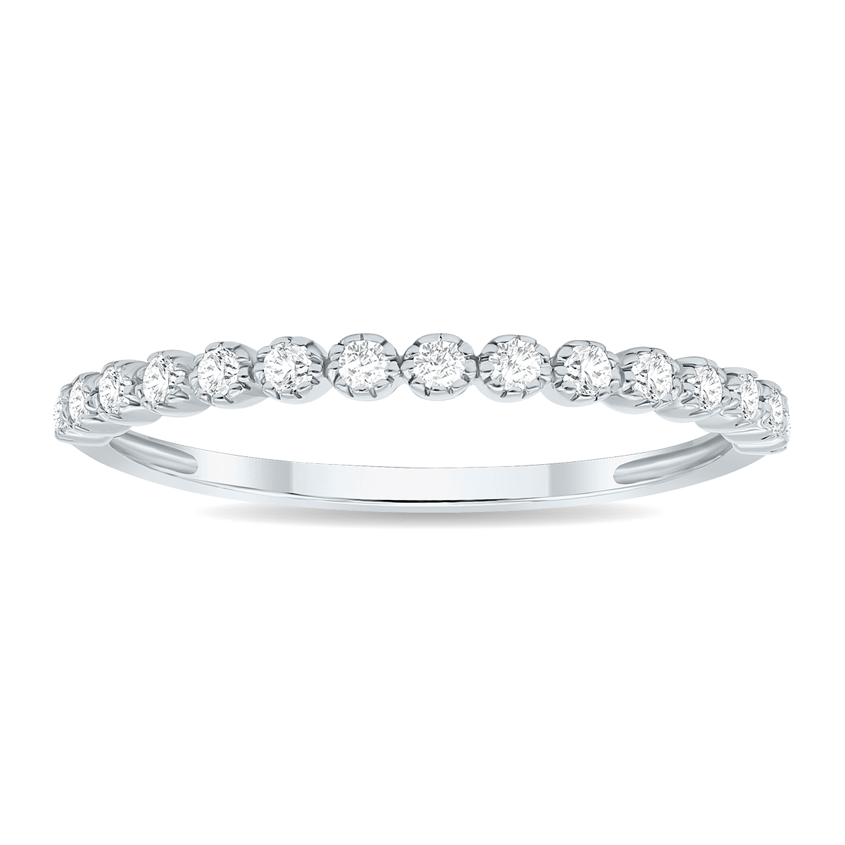 1/5 Carat TW Beaded Crown Setting Diamond Wedding Band in 10K White Gold (Wedding, Stackable or Fashion Ring)