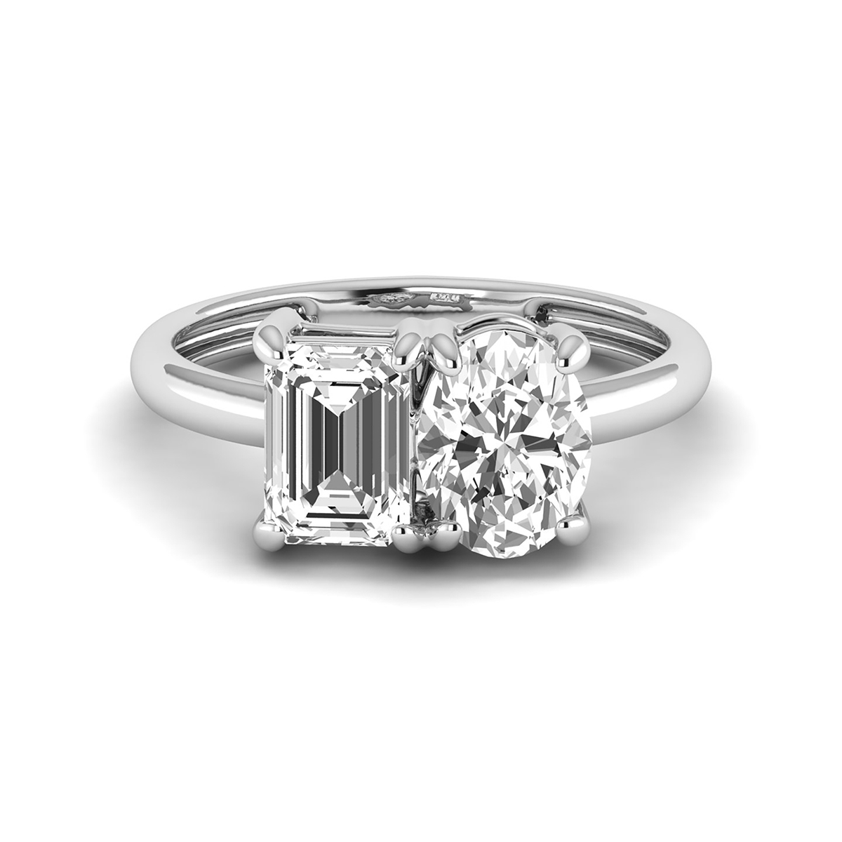 Almost 2.50 Carat TW Emerald Cut And Oval Lab Grown Diamond Ring in 14K White Gold