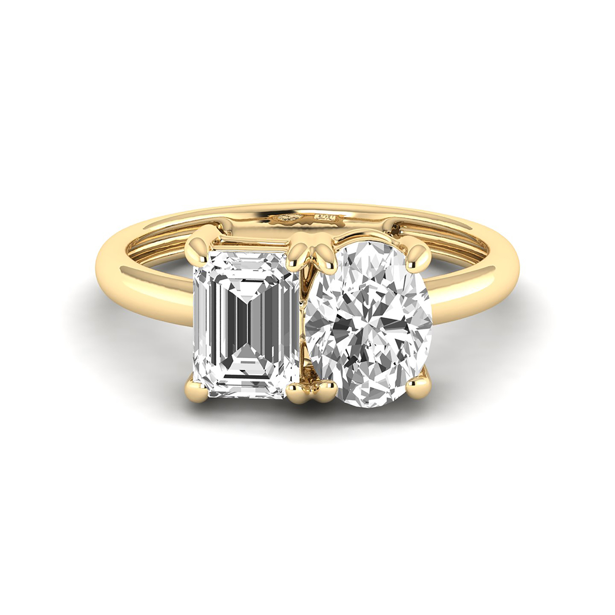 Almost 2.50 Carat TW Emerald Cut And Oval Lab Grown Diamond Ring in 14K Yellow Gold