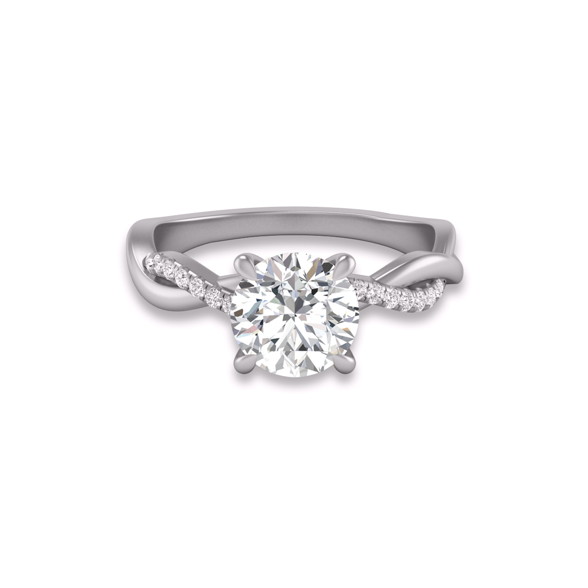 Agatha Twisted Pave Ring with Certified 2 Carat Lab-Grown Round Diamond in 14K White Gold