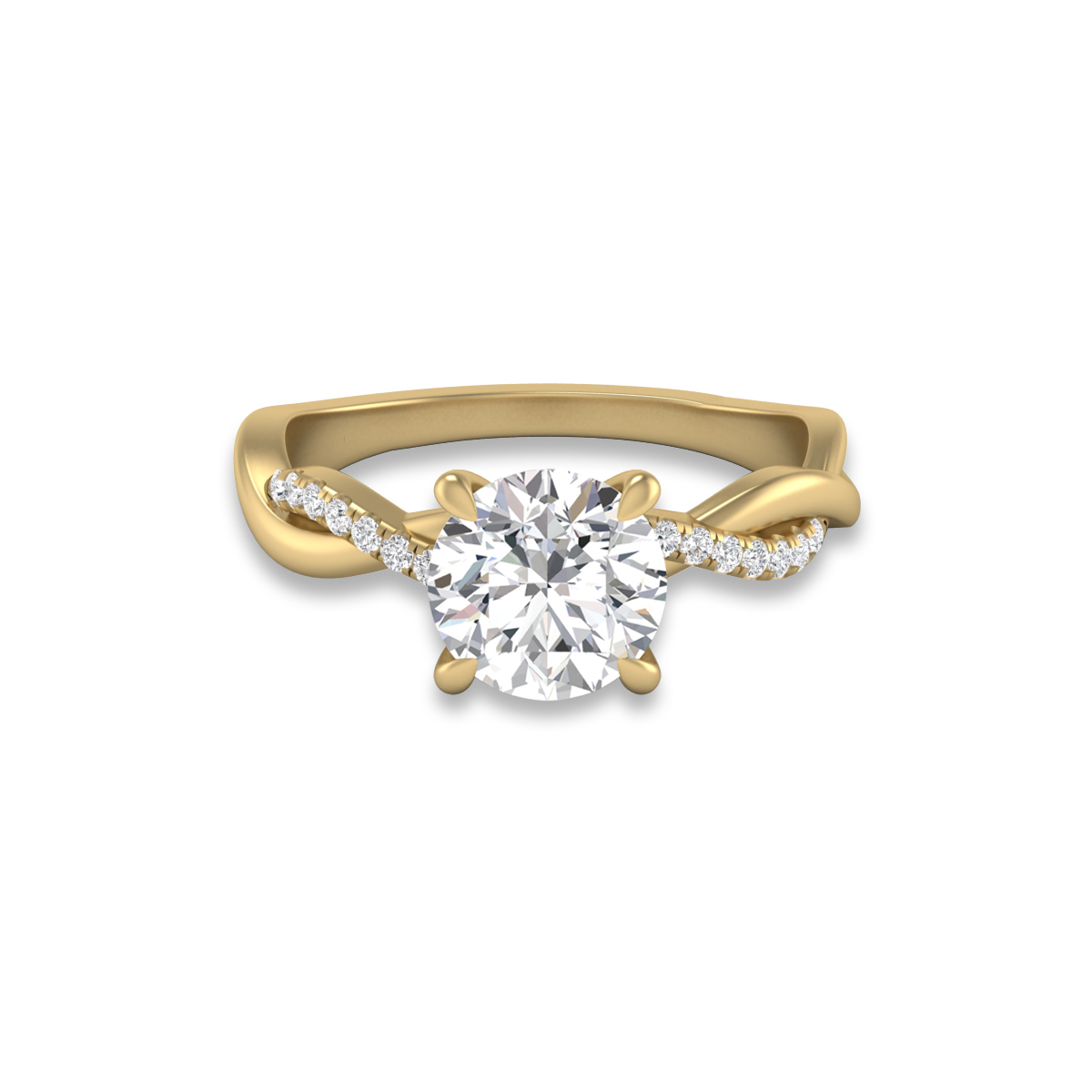 Agatha Twisted Pave Ring with Certified 2 Carat Lab-Grown Round Diamond in 14K Yellow Gold