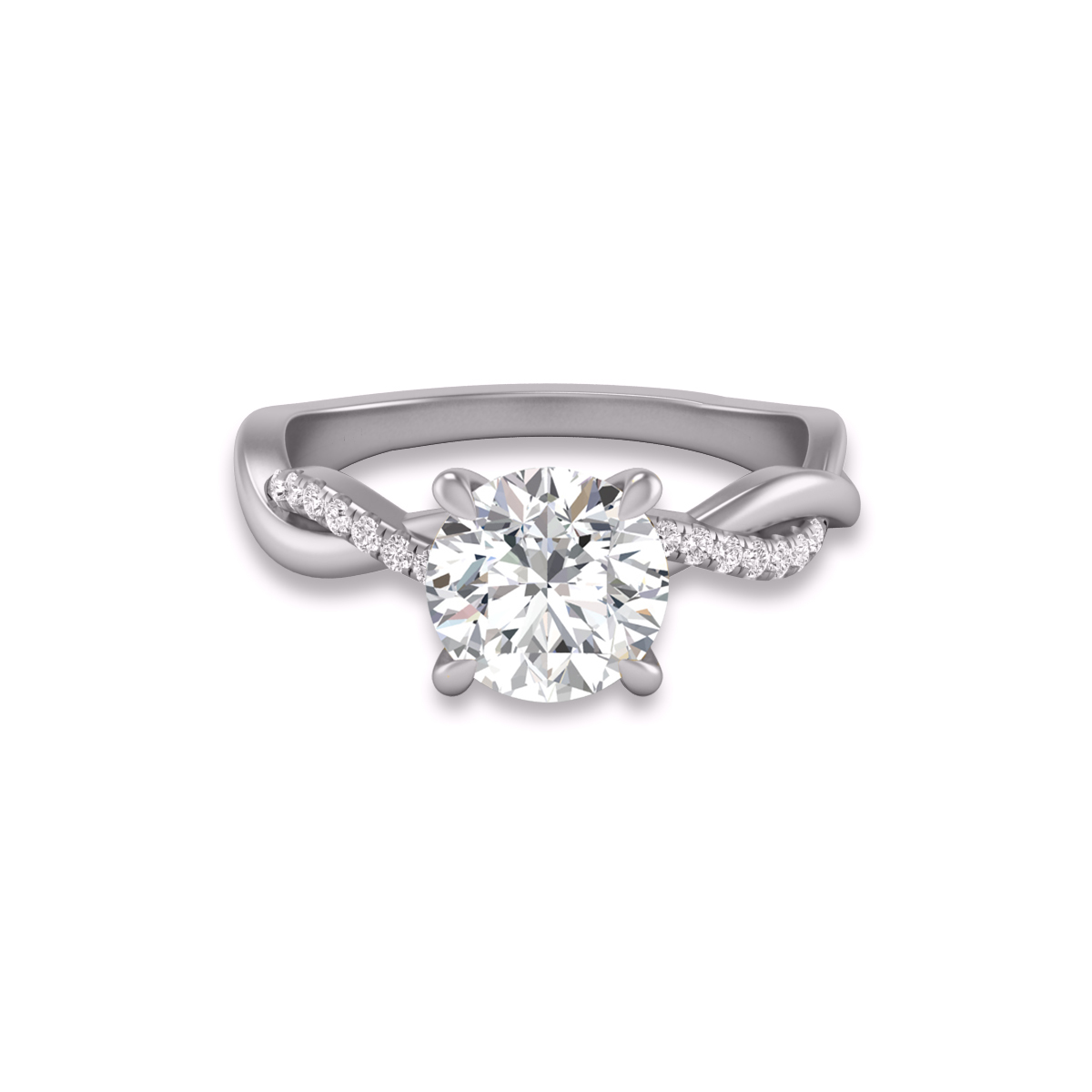 Agatha Twisted Pave Ring with Certified 2.50 Carat Lab-Grown Round Diamond in 14K White Gold