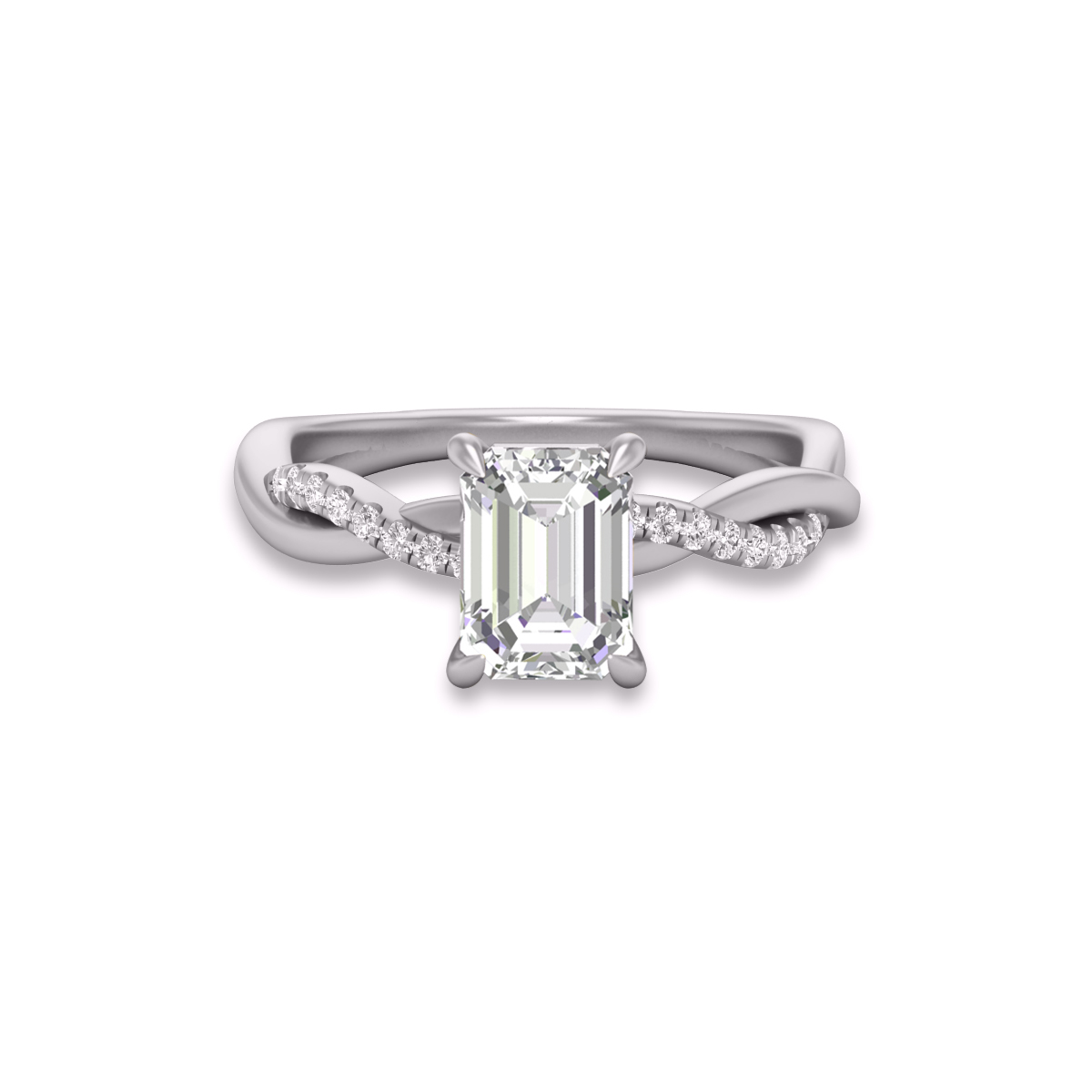 Agatha Twisted Pave Ring with Certified 2 Carat Lab-Grown Emerald Cut Diamond in 14K White Gold