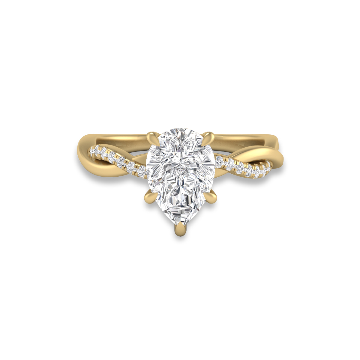 Agatha Twisted Pave Ring with Certified 2 Carat Lab-Grown Pear Shape Diamond in 14K Yellow Gold