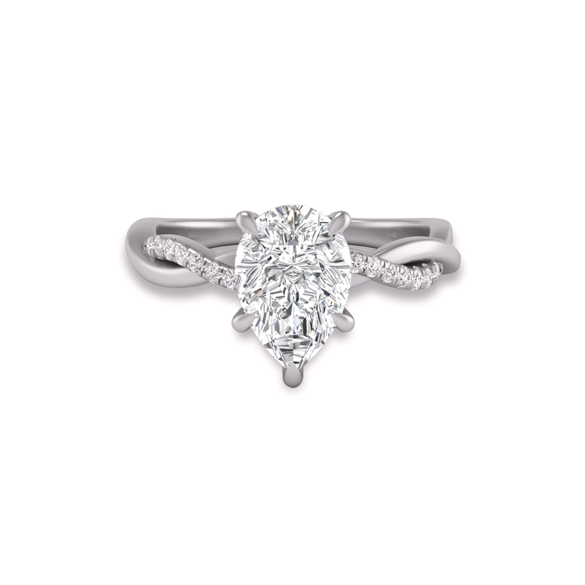 Agatha Twisted Pave Ring with Certified 3 Carat Lab-Grown Pear Shape Diamond in 14K White Gold