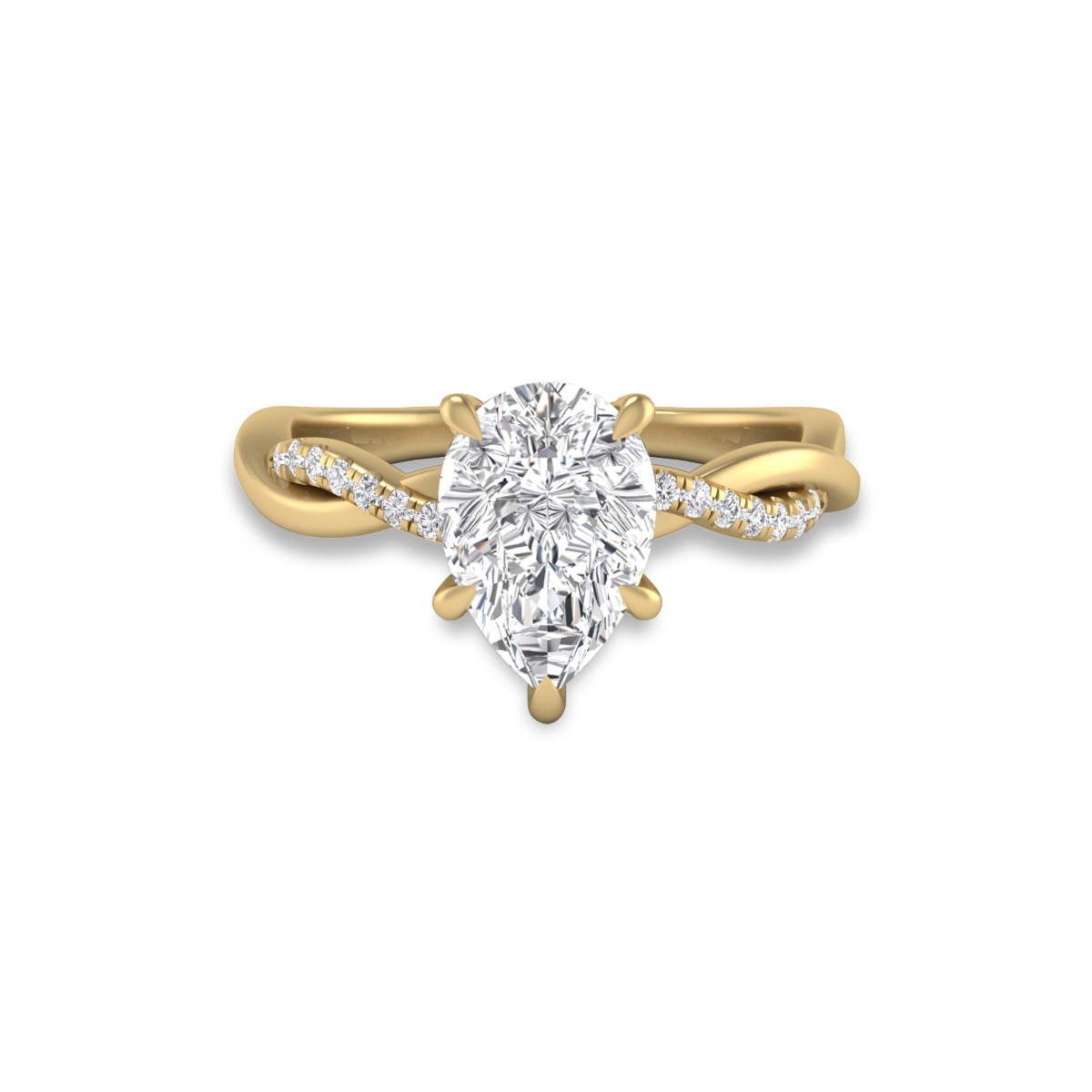 Agatha Twisted Pave Ring with Certified 3 Carat Lab-Grown Pear Shape Diamond in 14K Yellow Gold