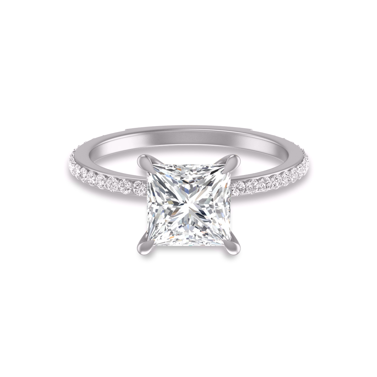 14K White Gold Hidden Halo Cleo Ring with Certified 2 Carat Center Princess Cut Lab-Grown Diamond