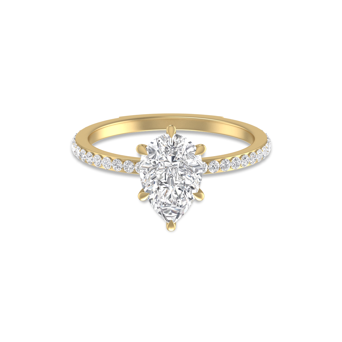 14K Yellow Gold Hidden Halo Cleo Ring with Certified 2 Carat Center Pear Shape Lab-Grown Diamond