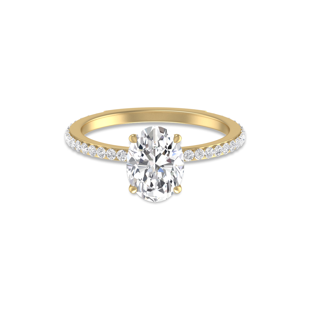 14K Yellow Gold Hidden Halo Cleo Ring with Certified 2 Carat Center Oval Shape Lab-Grown Diamond
