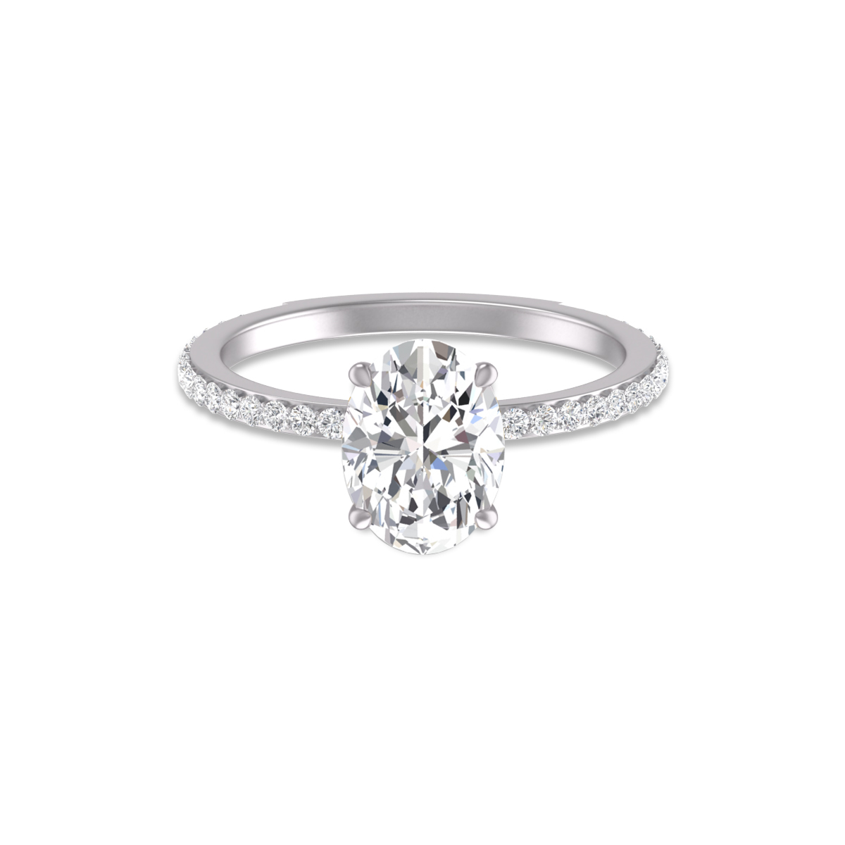 14K White Gold Hidden Halo Cleo Ring with Certified 2.50 Carat Center Oval Shape Lab-Grown Diamond