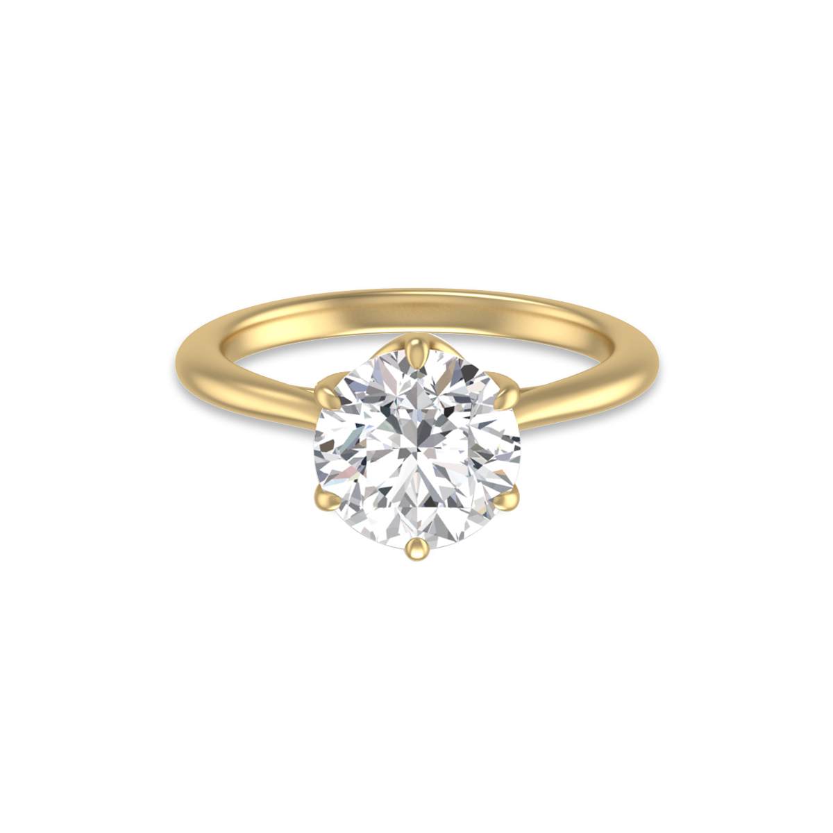 6 Prong Lianne Solitaire Ring with Certified 3 Carat Center Round Lab Grown Diamond in 14K Yellow Gold