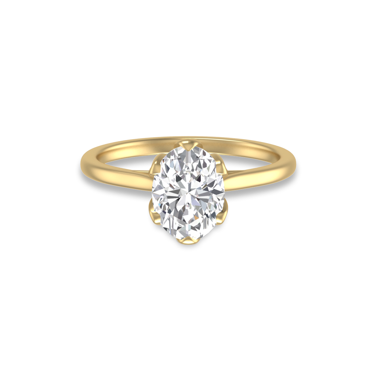 14K Yellow Gold Classic Lotus Solitaire Ring with Certified 2.50 Carat Oval Shape Lab Grown Diamond