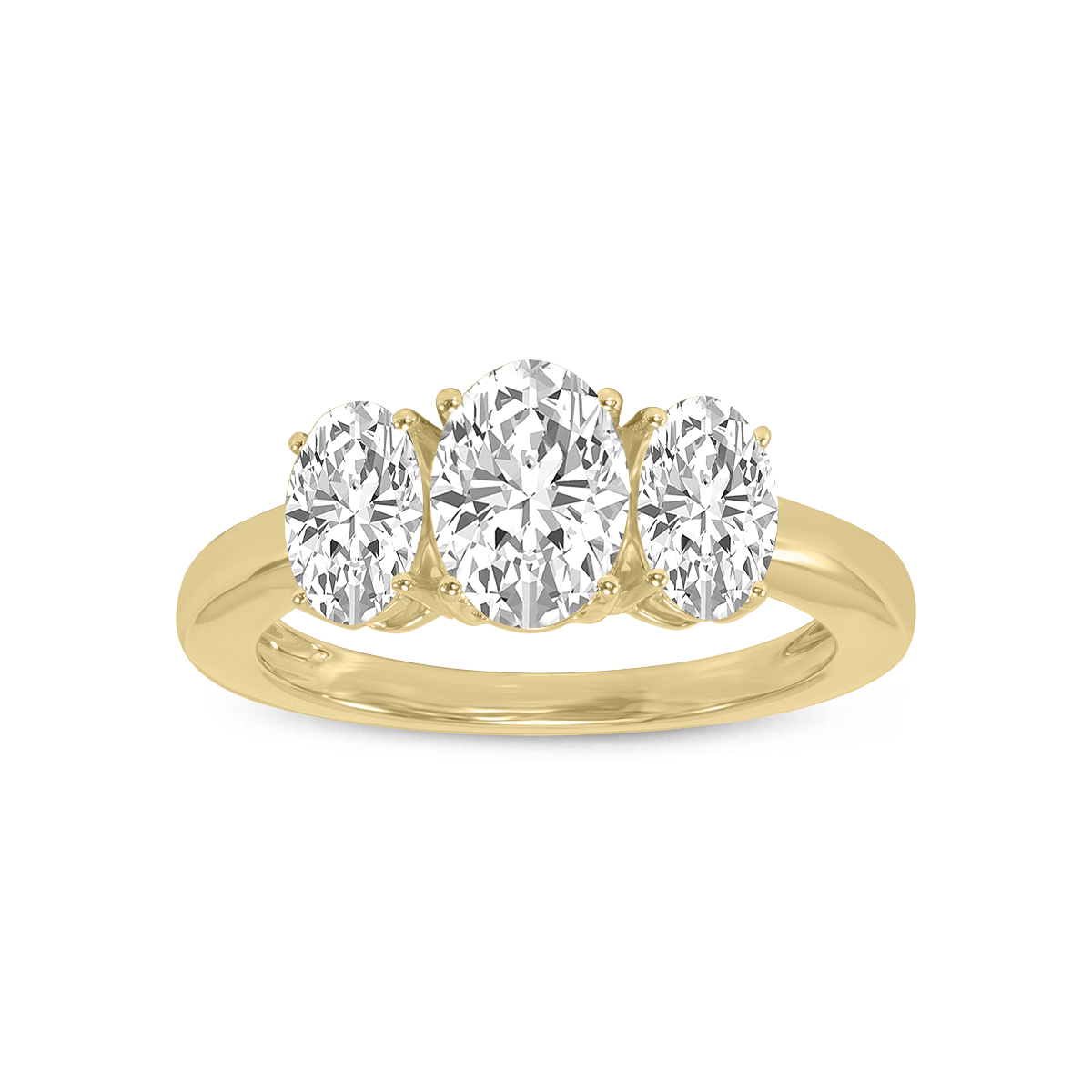 3 CTW Three Stone Oval Shape Lab Grown Diamond Ring in 14K Yellow Gold