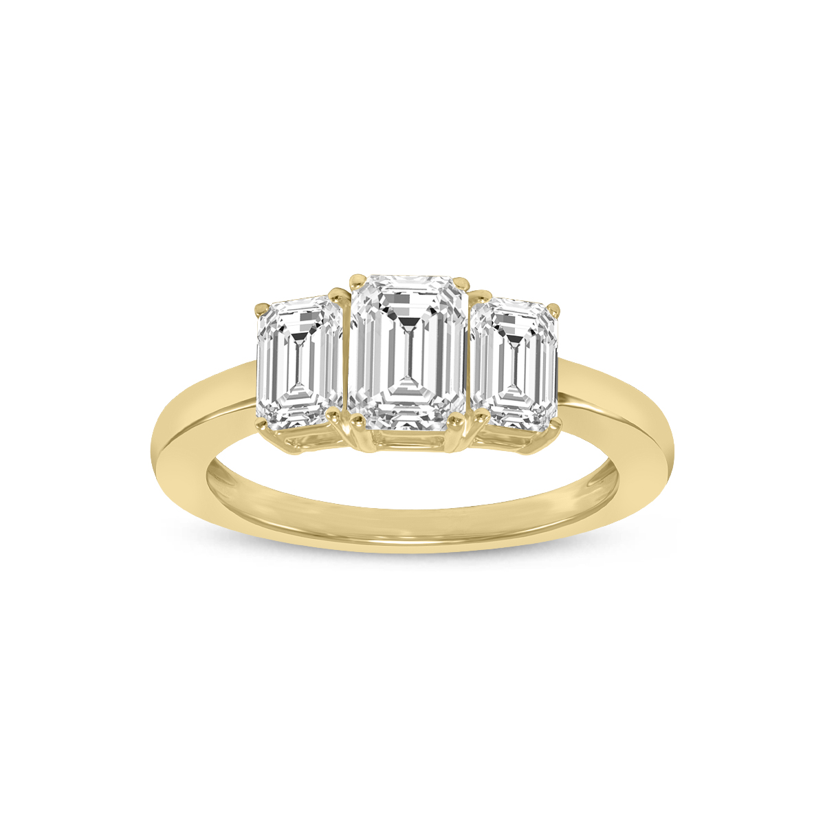 2 CTW Three Stone Emerald Cut Lab Grown Diamond Ring in 14K Yellow Gold