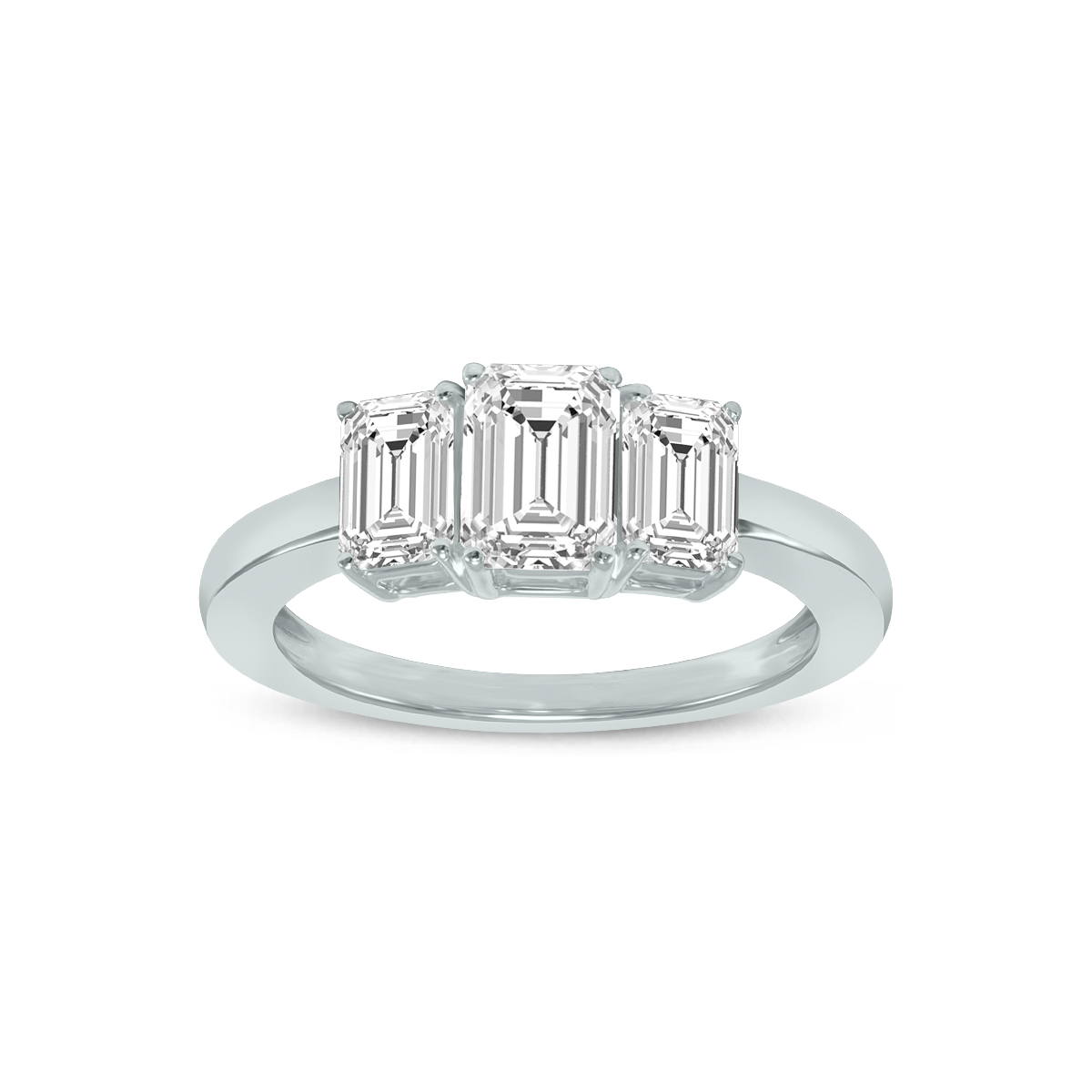 4 CTW Three Stone Emerald Cut Lab Grown Diamond Ring in 14K White Gold