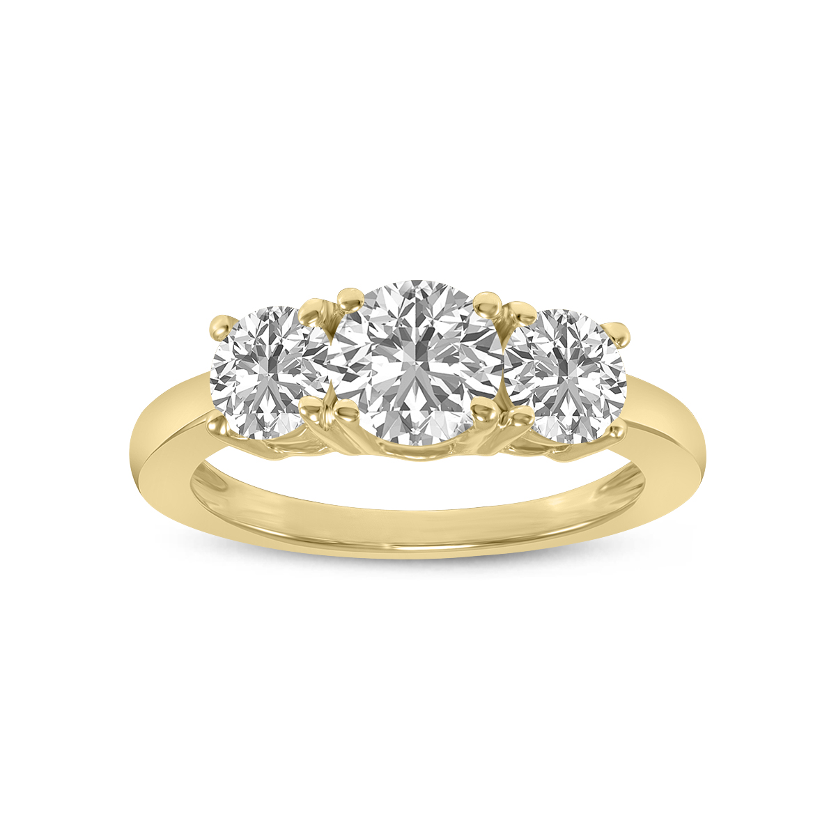 1.50 CTW Three Stone Round Cut Lab Grown Diamond Ring in 14K Yellow Gold
