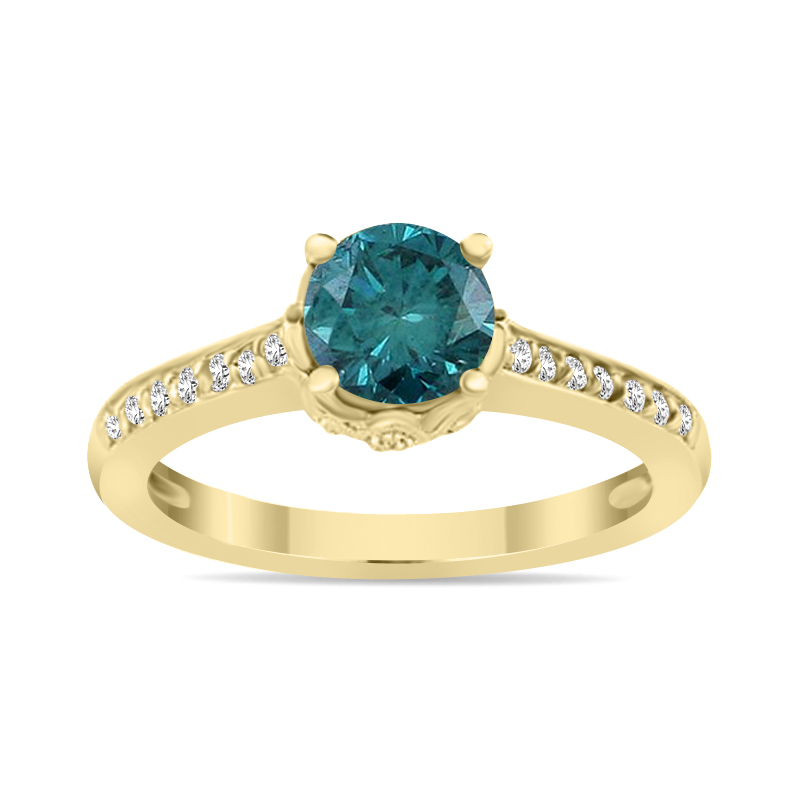 1 1/5 Carat TW Blue and White Diamonds Ring in 14K Yellow Gold