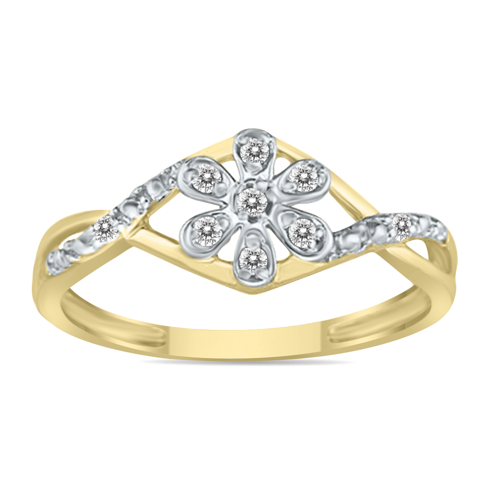 Diamond Flower Twist Ring in 10k Yellow Gold