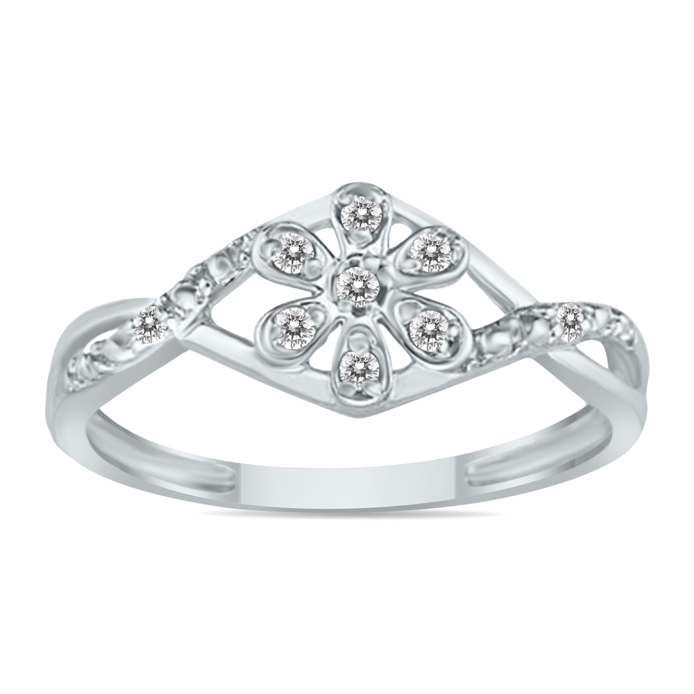 Diamond Flower Twist Ring in 10K White Gold
