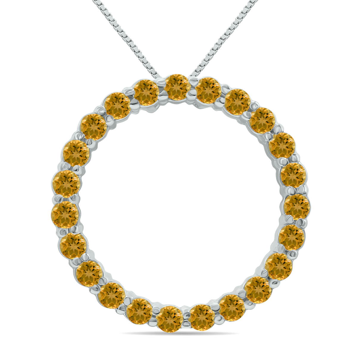 Citrine Circle Pendant in.925 Sterling Silver