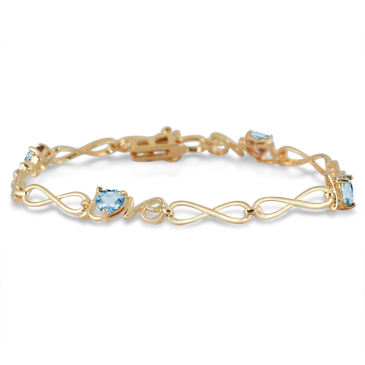 2 Carat Natural Blue Topaz Love Bracelet in 18K Gold Plated Brass