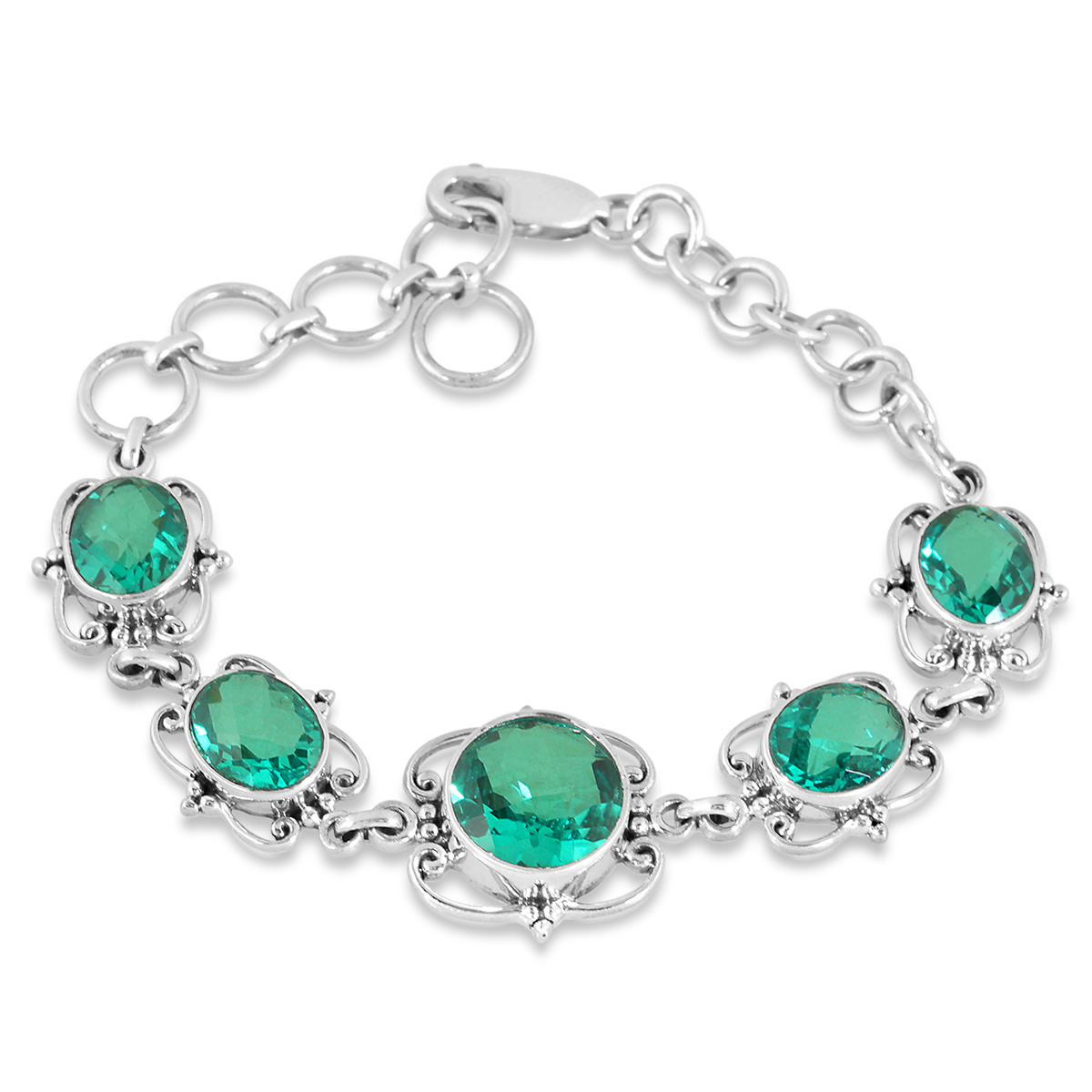Antique Green Quartz Bracelet In .925 Sterling Silver Jaxpoint