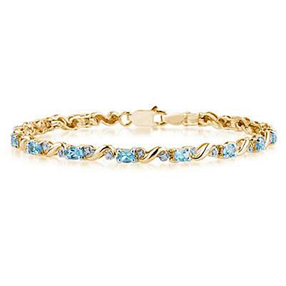 10k Yellow Gold Diamond and Blue Topaz Bracelet