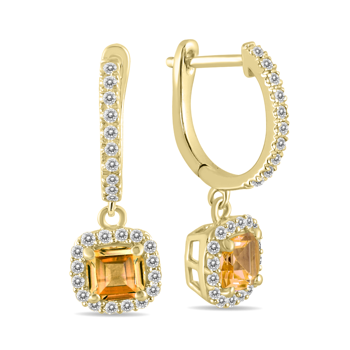 Image of 1 Carat Citrine and Diamond Halo Dangle Earrings in 10K Yellow Gold