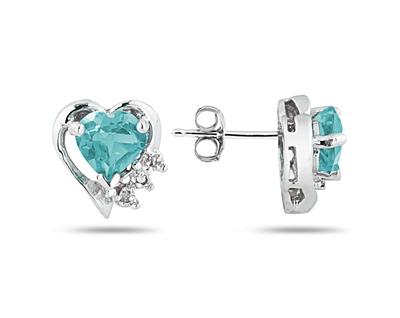 Aquamarine and Diamond Heart Earrings in 10k White Gold