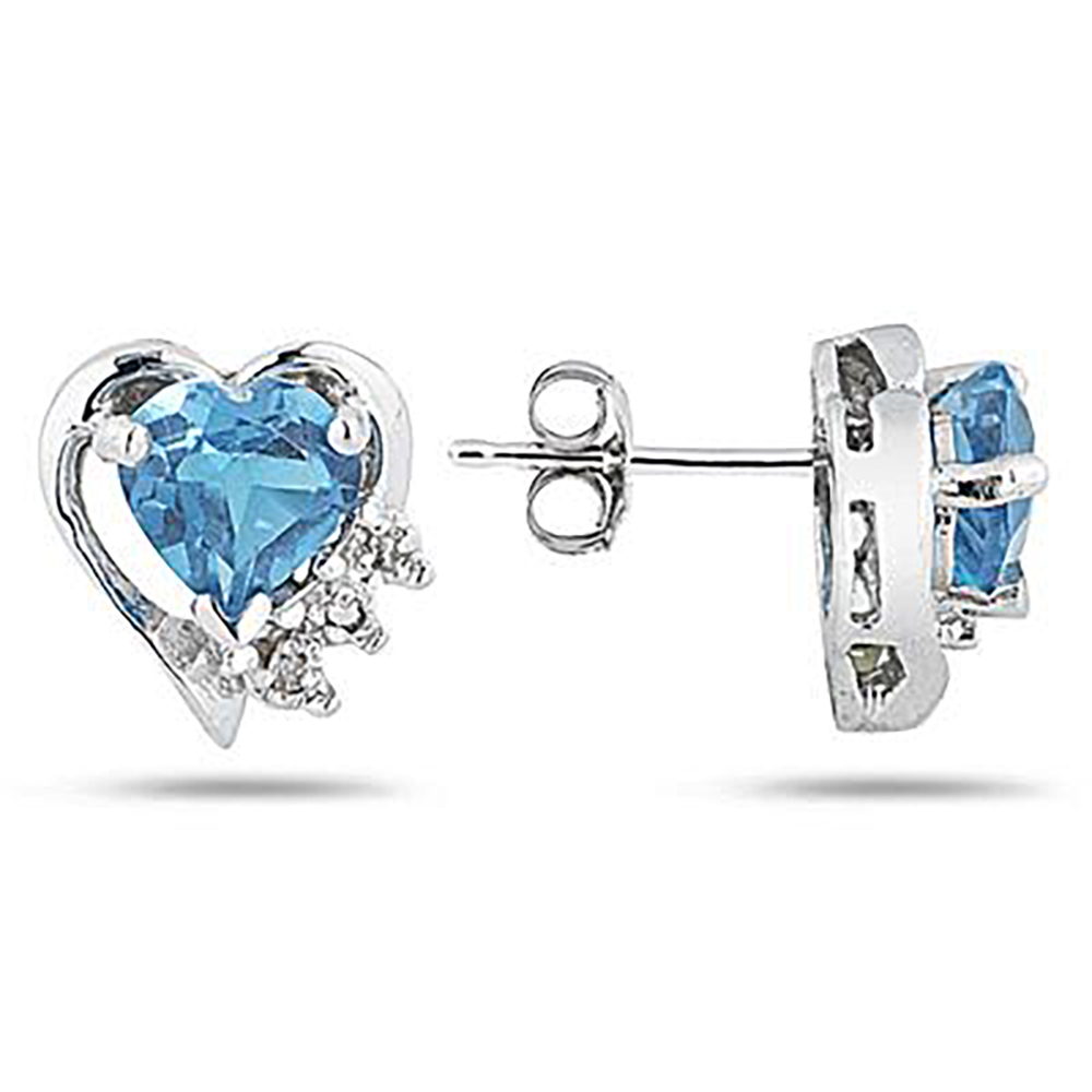 Blue Topaz and Diamond Heart Earrings in 10k White Gold
