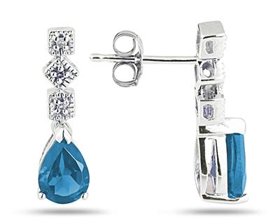 Blue Topaz and Diamond Antique Earrings in 14K White Gold