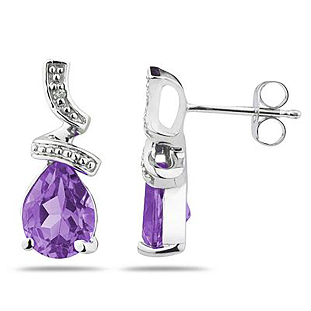 Pear Shaped Amethyst and Diamond Earrings in 10k White Gold