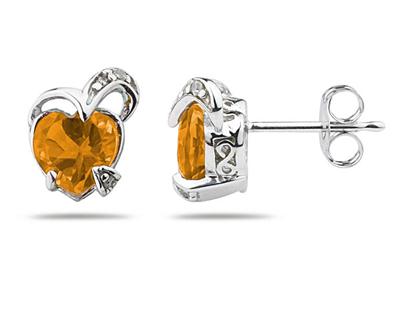 1 1/2 Carat TW Heart Shape Citrine & Diamond Earrings in 14K White Gold