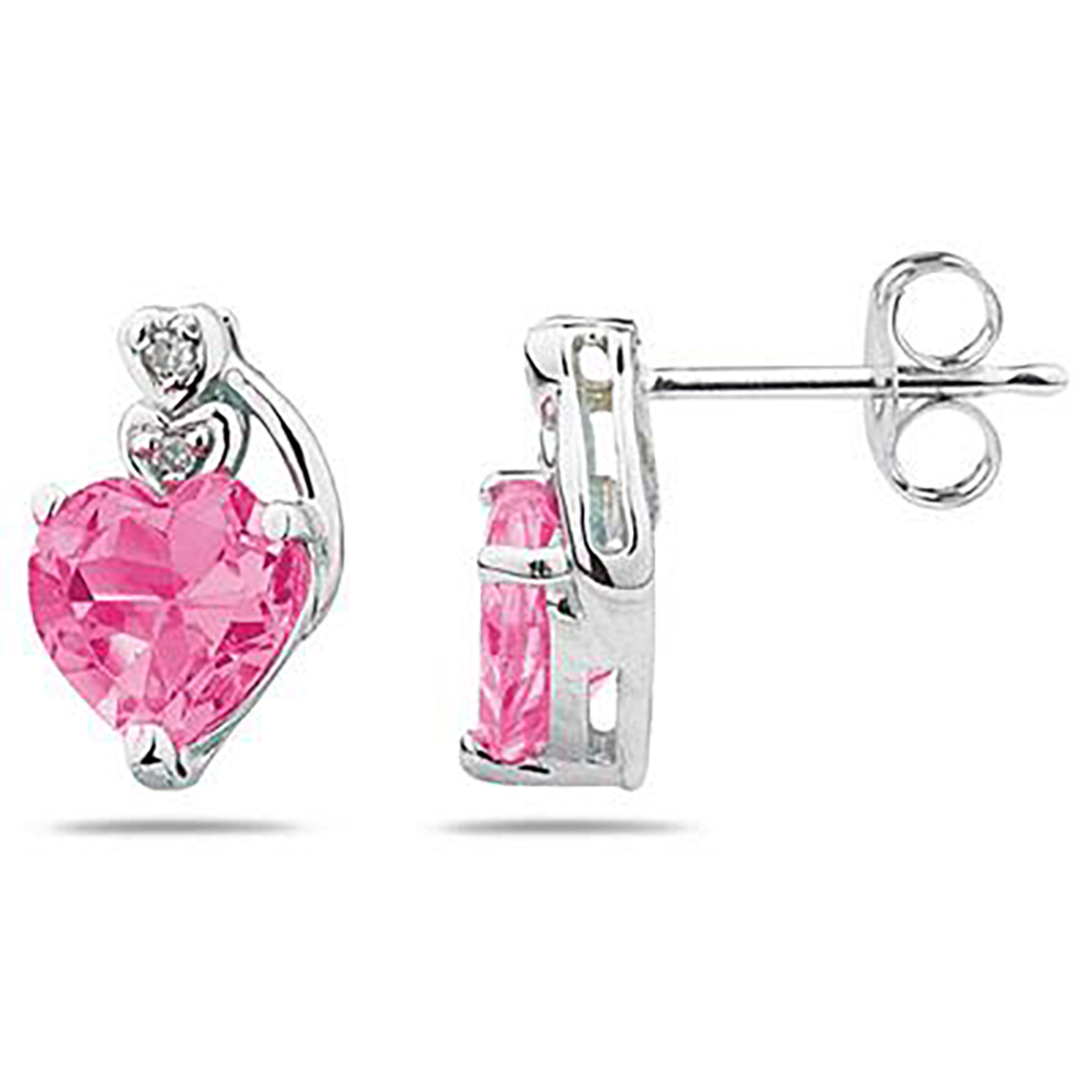 Heart Shape Pink Topaz & Diamond Earrings in 10k White Gold