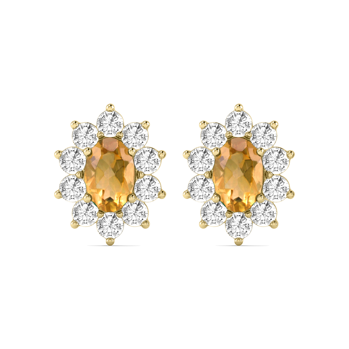 Image of Oval Shape Citrine and Diamond Flower Earrings in 14K Yellow Gold