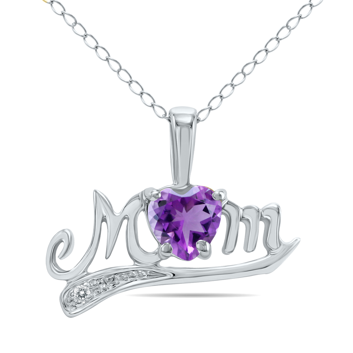 Amethyst and Diamond MOM Pendant in 10K White Gold