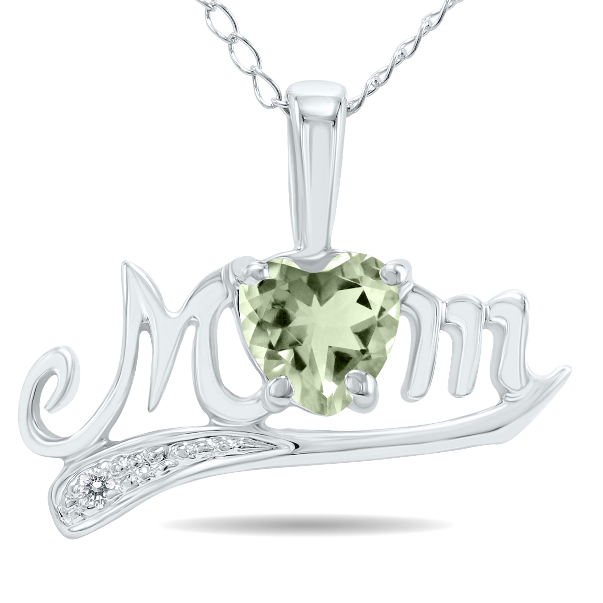 Green Amethyst and Diamond MOM Pendant in 10K White Gold