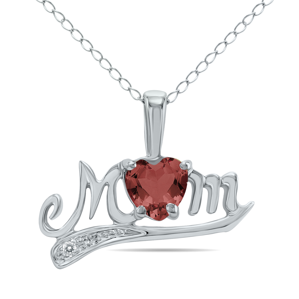 Garnet and Diamond MOM Pendant in 10K White Gold