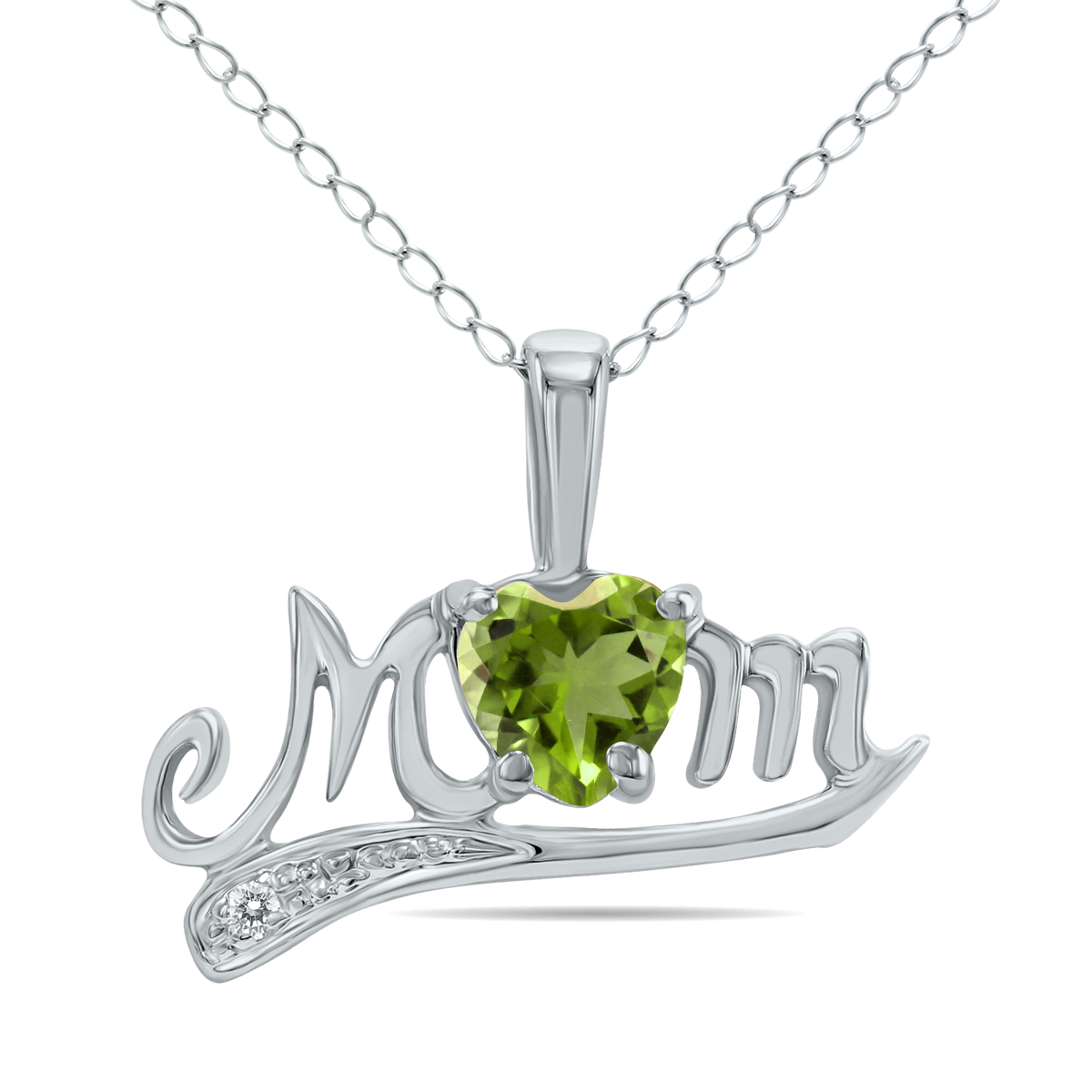 Peridot and Diamond MOM Pendant in 10K White Gold