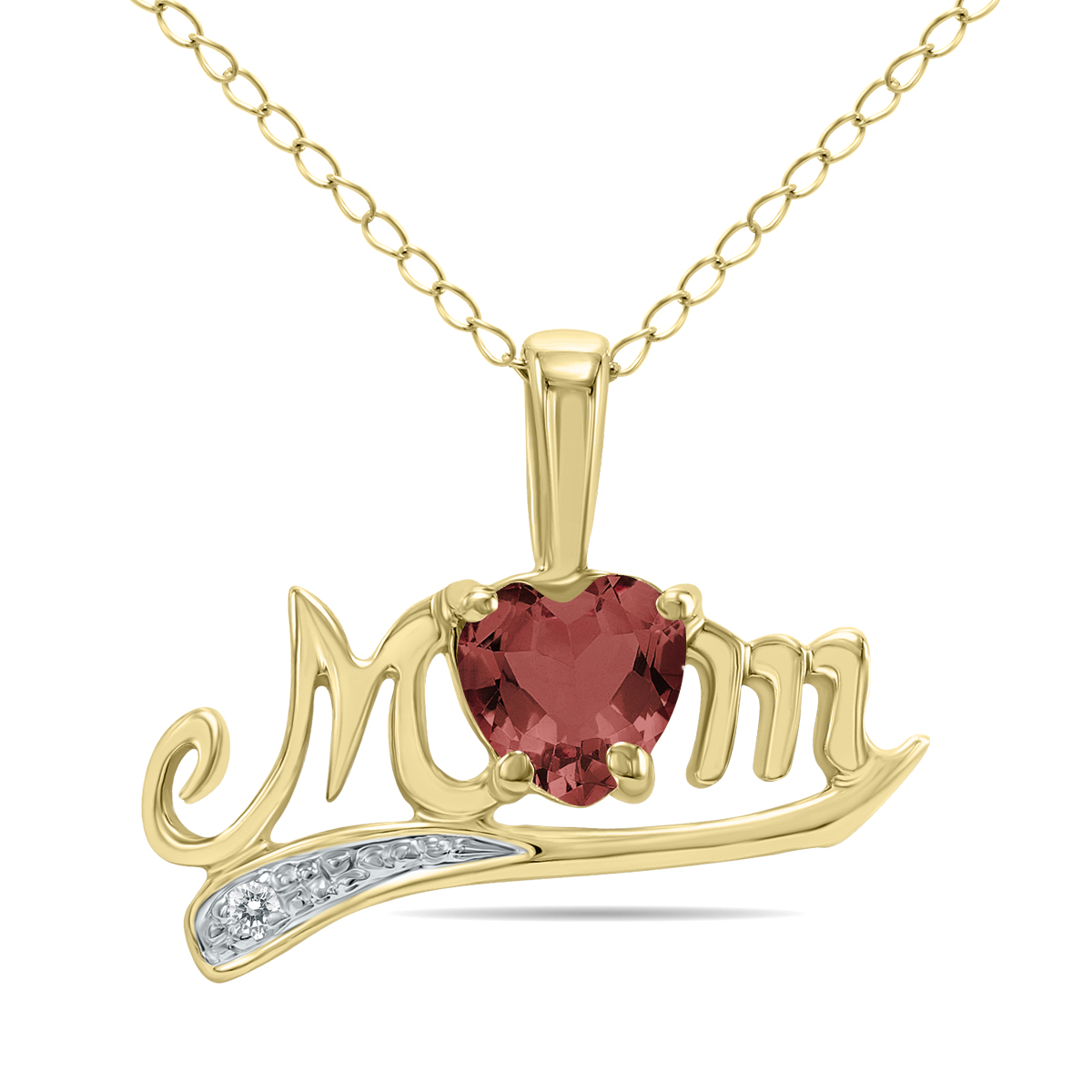 Garnet and Diamond MOM Pendant in 10K Yellow Gold