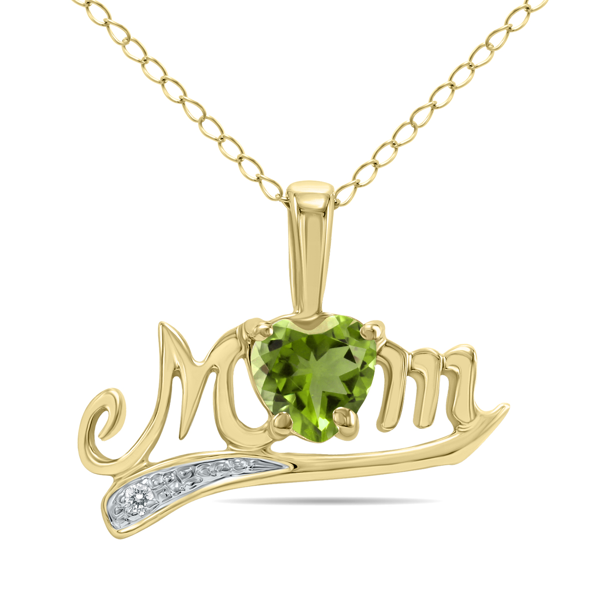 Peridot and Diamond MOM Pendant in 10K Yellow Gold