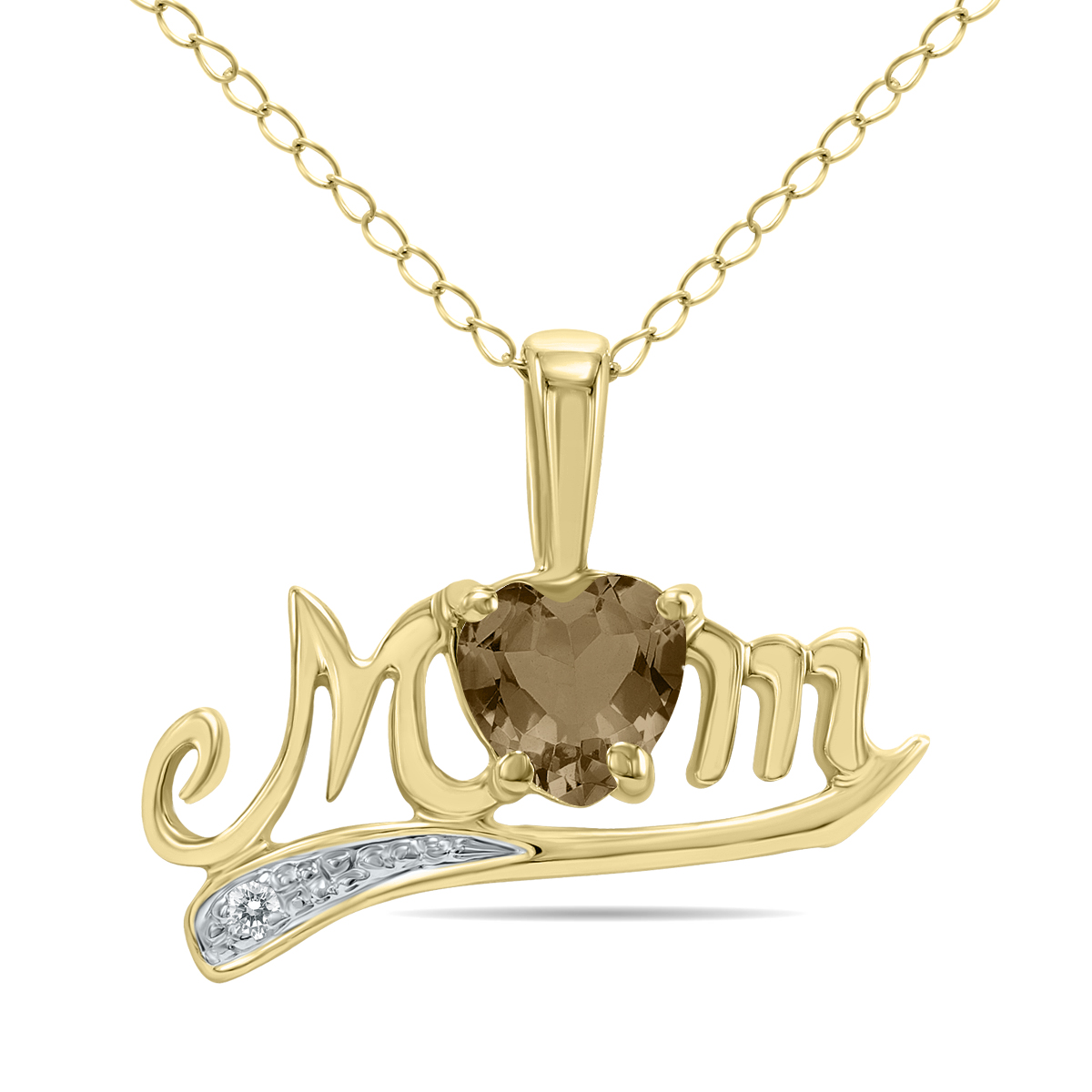 Smokey Quartz and Diamond MOM Pendant in 10K Yellow Gold