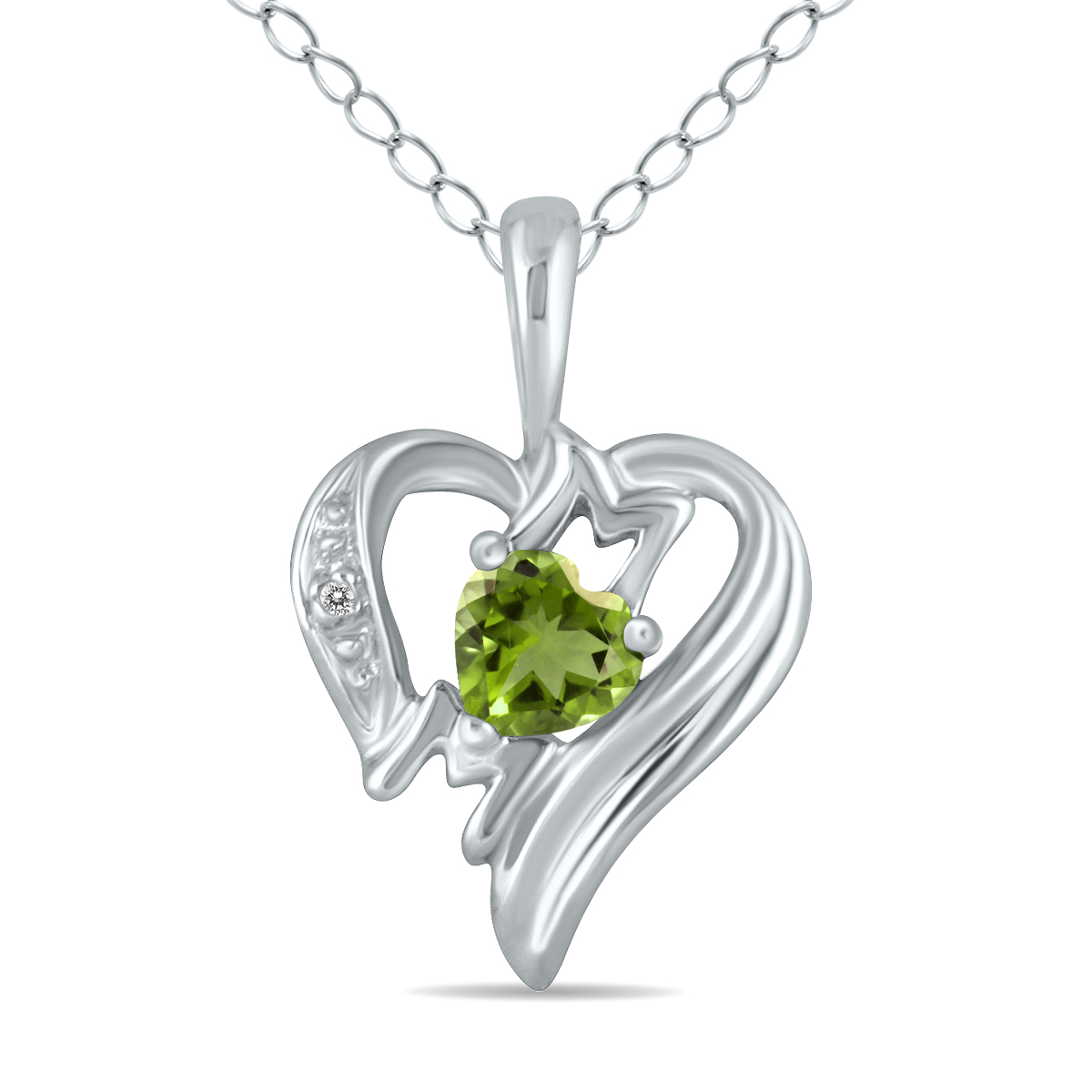 Peridot and Diamond Heart MOM Pendant in 10K White Gold