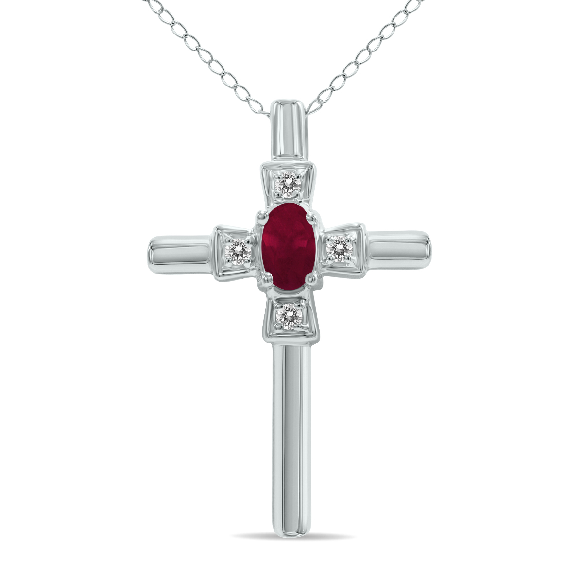 Ruby and Diamond Cross Pendant 10k White Gold