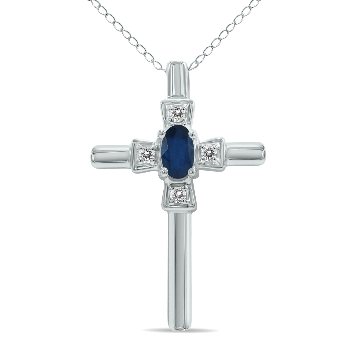 Sapphire and Diamond Cross Pendant 10K White Gold