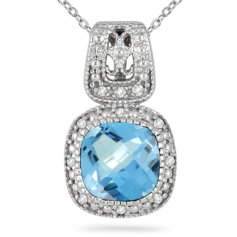 1.50 Carat Diamond and Blue Topaz Pendant in.925 Sterling Silver